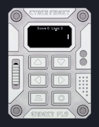 The emulator playing a catch game: a paddle on the right edge catches dots flying across from the left
